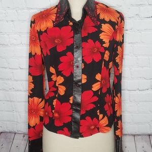 JK Designs Western Show Wear Shirt Zip Embellished Leather Floral Snaps Small